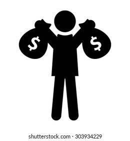 People with Dollar Money Bag Icon - Vector