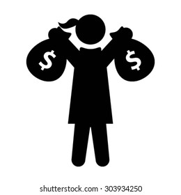 People with Dollar Money Bags Icon - Vector