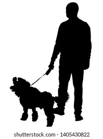 People with domestic dogs on a white background