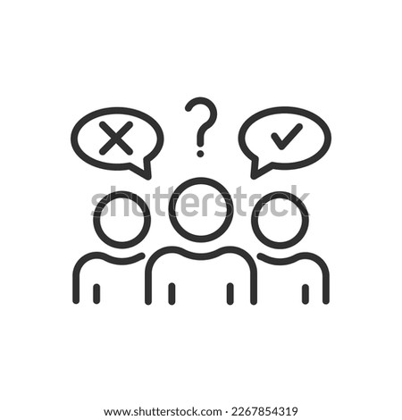 People don't know what to choose tick or cross, linear icon. Line with editable stroke