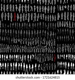 El fondo del doodle de la gente es un patrón transparente. Dibujo ilustrativo vector dibujado a mano en el tablero de anuncios