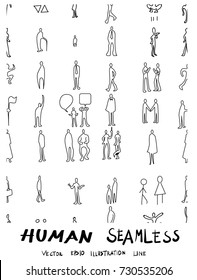 People Doodle background seamless pattern line icon vector set