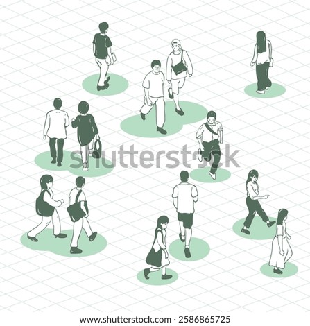 People Doodle isometric top view of people walking and standing.