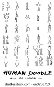 People Doodle line icon vector set