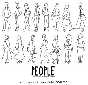 People doodle vector set. Drawing sketch illustration hand drawn line.