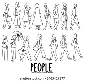 People doodle vector set. Drawing sketch illustration hand drawn line.