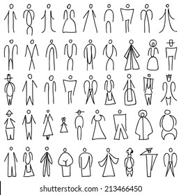 People doodles, different character, lines pattern and background, vector illustration