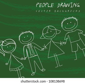 people drawing over green background. vector illustration