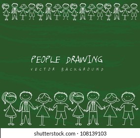 people drawing over green background. vector illustration