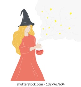 People dress witch costume in halloween concept. Hand draw thin line style. Vector illustration.