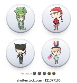 People dressed inside a web button. Vector illustration.
