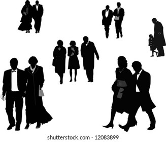 People dressed up, silhouettes