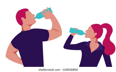 People drink clean water. Vector, fashionable flat illustration.