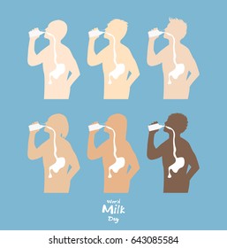 people drink milk vector set on blue  pastel color background