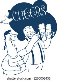 People drinking at the bar.  Cartoon vector  and black and white illustration for your design