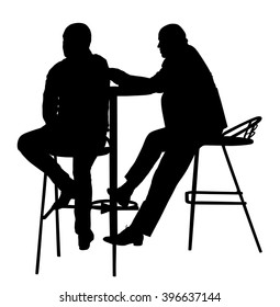 People drinking in cafe silhouette. Urban night life guests vector isolated on white background. Snack bar on the street. Friends sitting and talking. Men in striptease club. Business man relaxing.