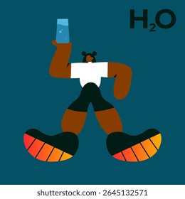 People drinking clean fresh water. Healthy hydration with pure water liquid. Girl with glass. Flat vector illustration on white background.