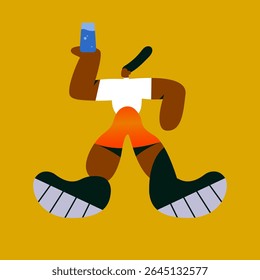People drinking clean fresh water. Healthy hydration with pure water liquid. Black Girl with glass. Flat vector illustration on white background.