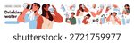 People drinking clear fresh water. Thirsty men, women hydrating. Characters with bottles, glasses, jug. Healthy hydration with clean aqua fluid. Flat vector illustration isolated on white background