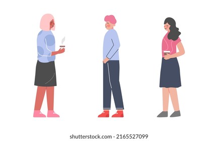 People drinking coffee. Employees, students or office workers holding cup of coffee vector illustration