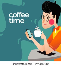 People drinking Coffee with smartphone on hand 
