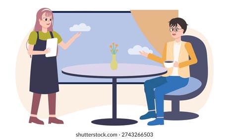 People Drinking Coffee and Talking in Modern Cafe