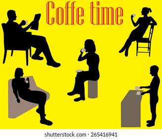 people drinking coffee vector silhouette