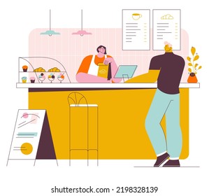 People drinking and eating outside on cafe and restaurant terraces in coffee shops and small cafeterias.