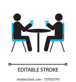 People drinking at table silhouette icon. Cafe, restaurant. Isolated vector illustration. Editable stroke