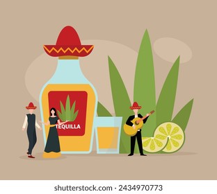 Menschen Trinken Tequila flache Vektor-Illustration