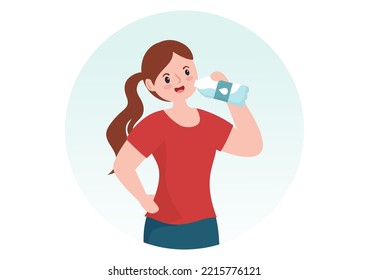 People Drinking Water From Plastic Bottles and Glasses with Pure Clean Fresh Concept in Flat Cartoon Hand Drawn Templates Illustration