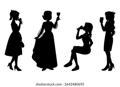 People drinking wine silhouette vector illustration