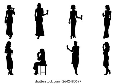 People drinking wine silhouette vector illustration