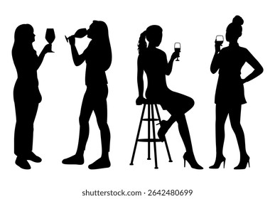 People drinking wine silhouette vector illustration