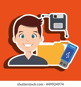 people with drive and usb isolated icon design, vector illustration  graphic 