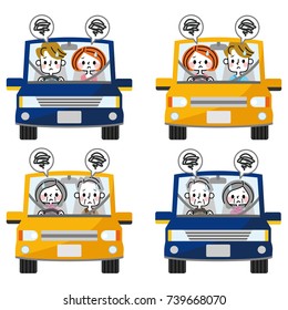 People driving a car.