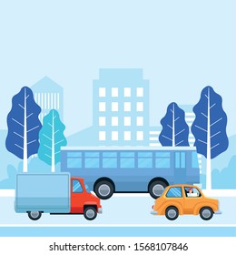 People driving cars and bus design, transportation drive travel traffic speed road and theme Vector illustration