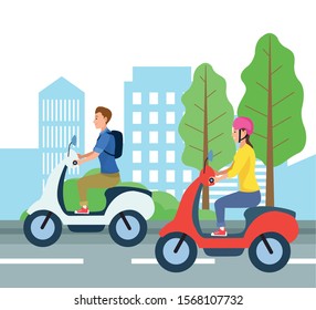 People driving motorcycles design, transportation drive travel traffic speed road and theme Vector illustration