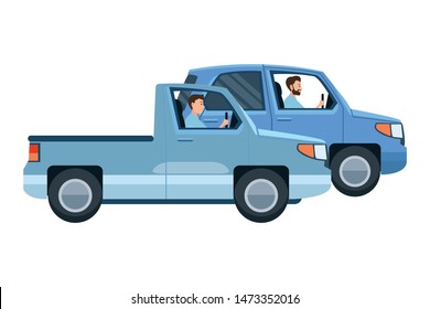 People driving pick up and SUV in the traffic vector illustration graphic design.