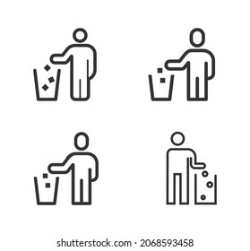 La gente deja caer el vector de diseño de iconos de línea de elementos no utilizados. Símbolo de signo de la papelera de la papelera. 