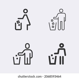 La gente deja caer el vector de diseño de iconos de línea de elementos no utilizados. Símbolo de signo de la papelera de la papelera. 
