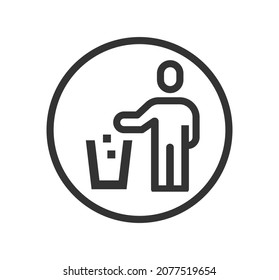 People drop garbage line icon design vector. Trash bin sign symbol. 