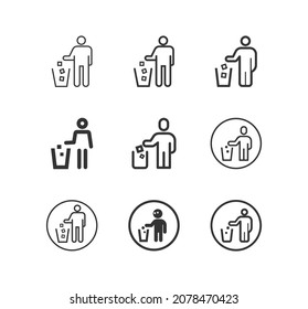 People drop garbage line icon design vector. Trash bin sign symbol. 