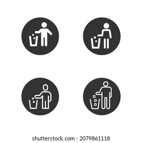 People drop garbage line icon design vector. Trash bin sign symbol. 