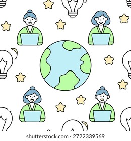 Pessoas com a Terra e Eco amigável Projeto Metas conceito como Um grupo de pessoas definindo objetivos de projeto eco amigável com um modelo de terra definido contra um fundo sonhador oferecendo amplo espaço para texto ou gráficos simbolizando uma integração perfeita de criatividade inovação e ambientalismo definição de objetivos.