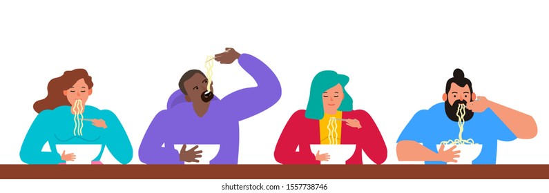 people eat asian noodles vector illustration