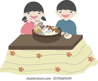 People eat Oden it's Japanese food in winter illustration.