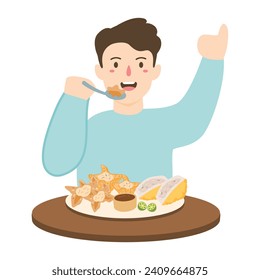 people eating batagor bandung concept illustration