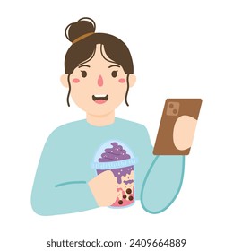 people eating boba concept illustration