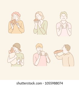 The people are eating bread. hand drawn style vector doodle design illustrations.
